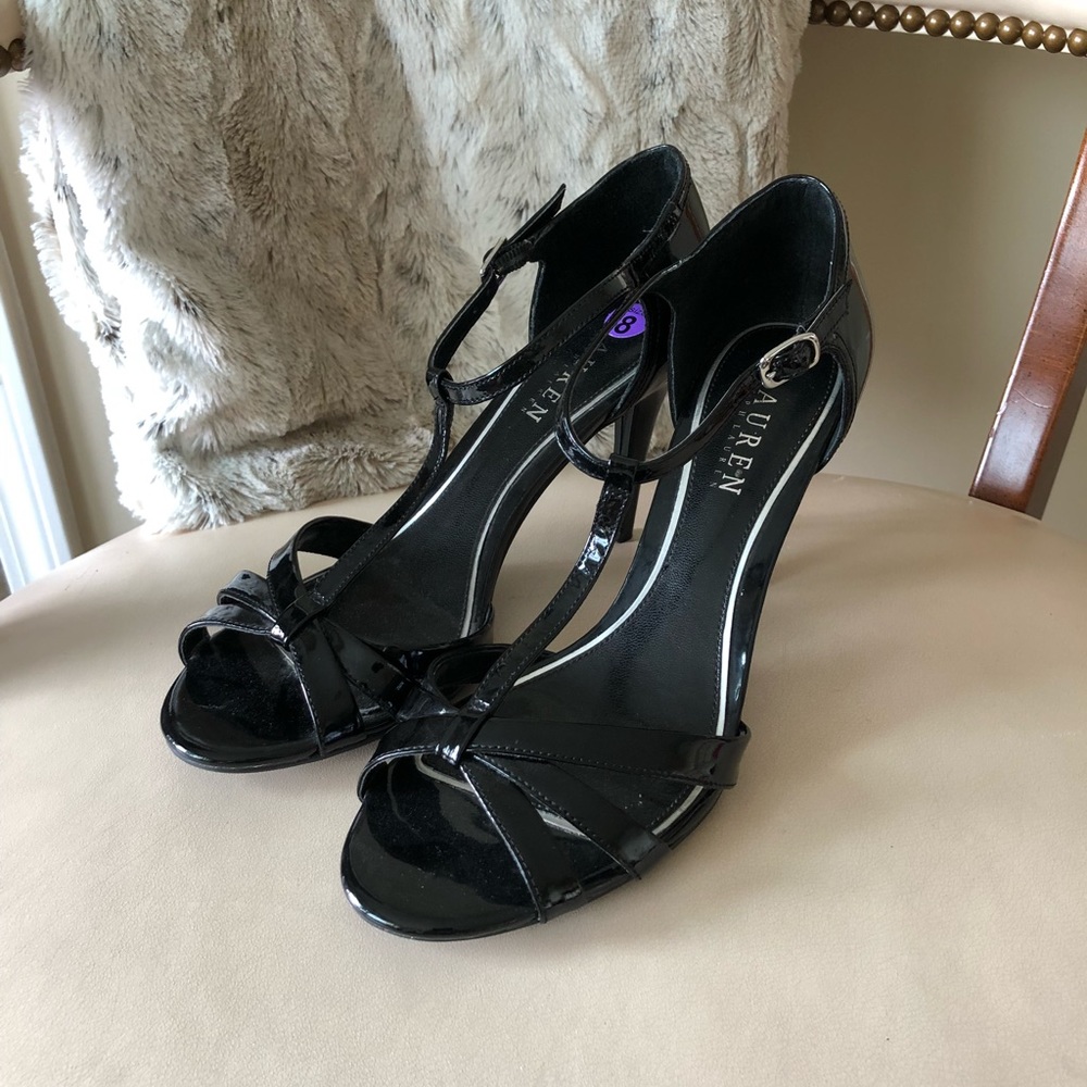 Lauren Ralph Lauren black patent  t-strap heels